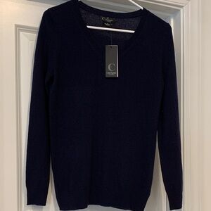 C by Bloomingdale’s cashmere Navy Blue V-Neck Sweater womens XS NWT